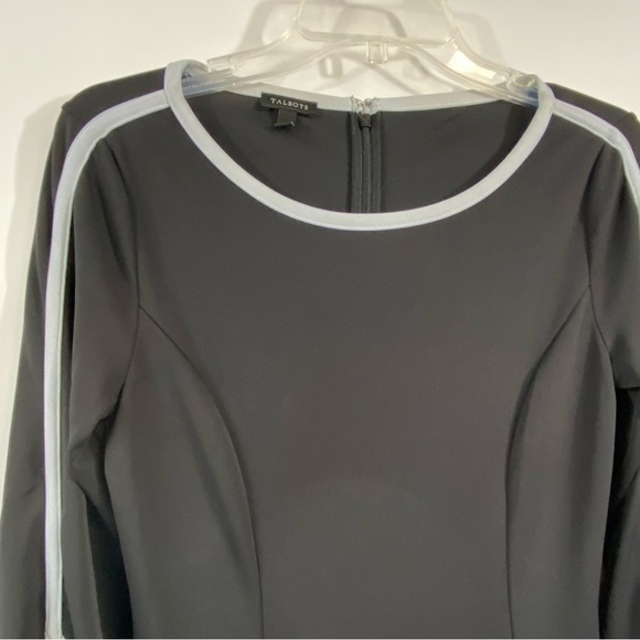 TALBOTS Black with White Trim 3/4 Sleeve Midi Dress with Tie Sleeves, S - Picture 4 of 11
